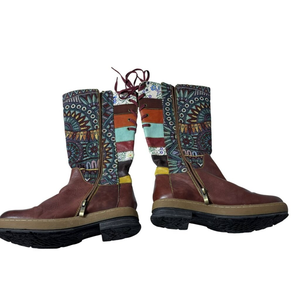 Socofy Bohemian Splicing Leather Knee-High Boots EU 39 | Patchwork | EUC - Picture 3 of 10